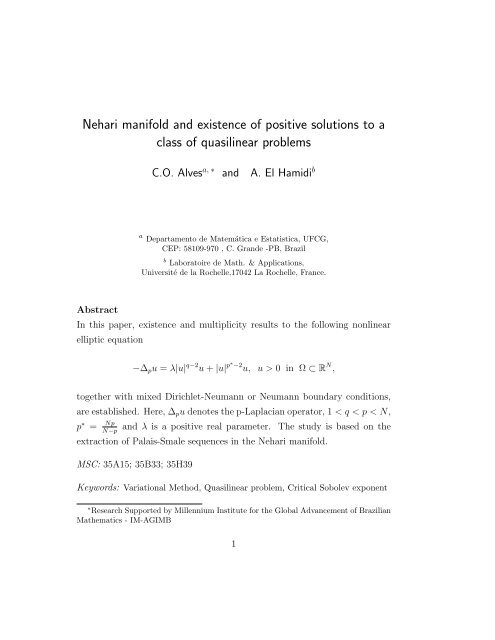 Nehari manifold and existence of positive solutions to a class of ...