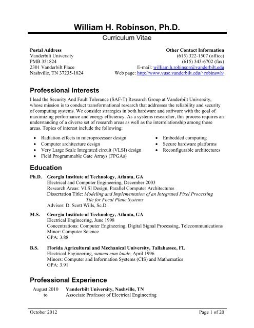 Curriculum Vitae - School of Engineering - Vanderbilt University