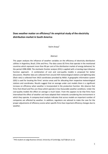 Does weather matter on efficiency? An empirical study of the ...