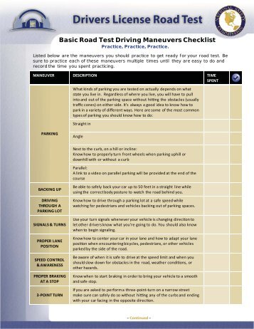 E-Basic Road Test Driving Maneuvers Checklist.ai