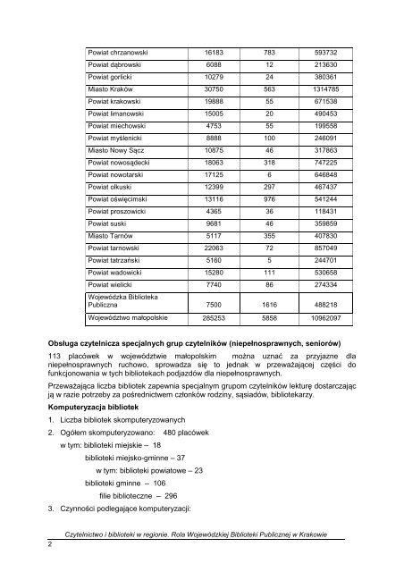 czytelnictwo i biblioteki w regionie rola wojewódzkiej biblioteki ...