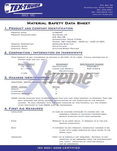 X-TREME Material Safety Data Sheet - Tex-Trude