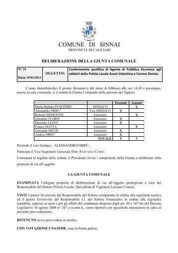 settore polizia locale - Comune di Sinnai