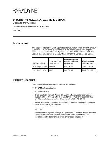 9161/9261 T1 Network Access Module (NAM)