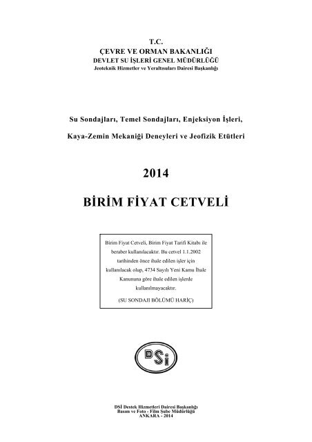 Jeoteknik Hizmetler ve YAS Dairesi 2013 YÄ±lÄ± Birim Fiyat Cetveli