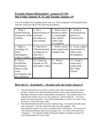 Forensic Science final project â assigned 12/17/09;