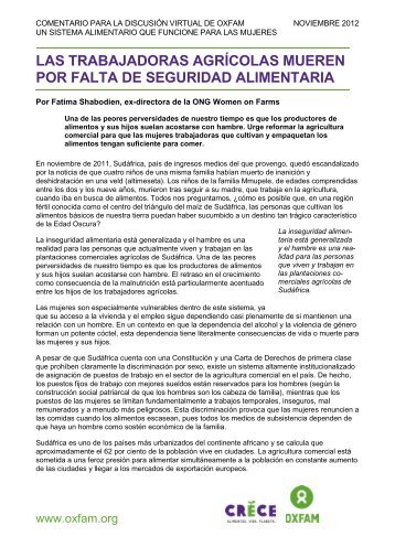 las trabajadoras agrÃ­colas mueren por falta de seguridad alimentaria