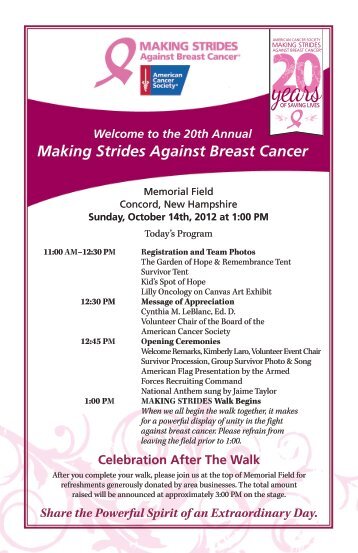 Day of Event Program - Making Strides Against Breast Cancer