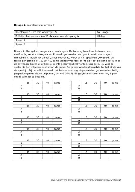 reglement voor tennissers met een verstandelijke handicap