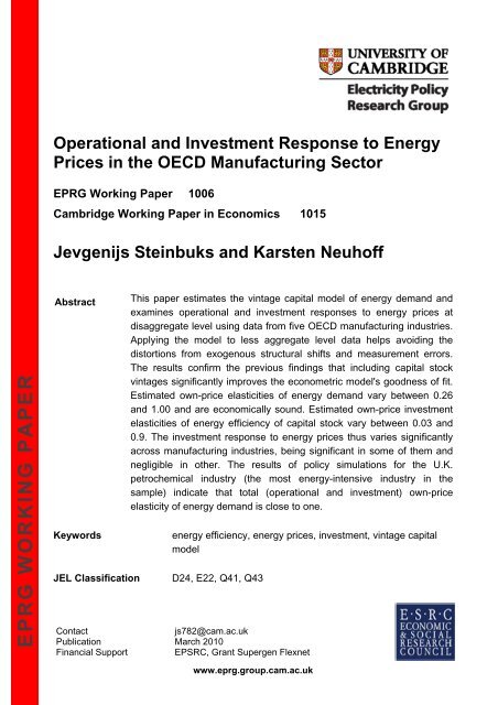 EPRG WORKING PAPER - Electricity Policy Research Group