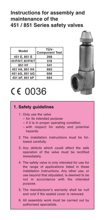 Instructions for assembly and maintenance of the 451 / 851 Series ...