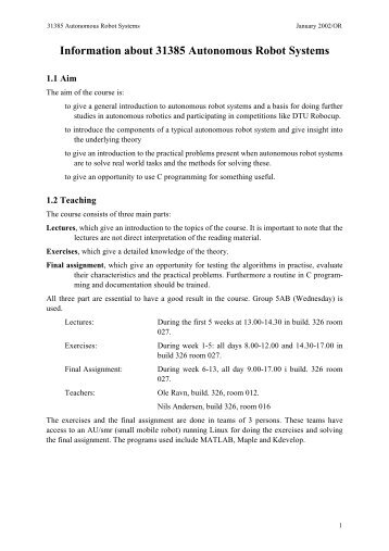 Information about 31385 Autonomous Robot Systems