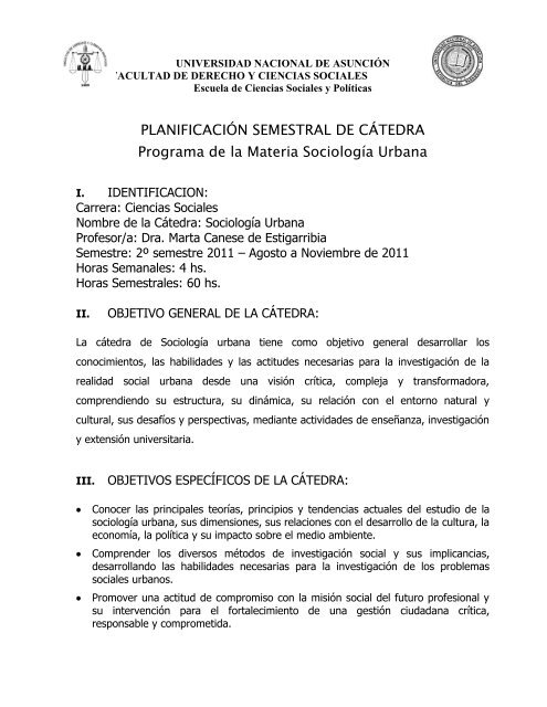 PLANIFICACIÃN SEMESTRAL DE CÃTEDRA Programa de la ...