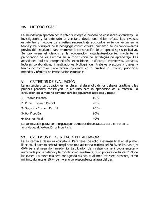 PLANIFICACIÃN SEMESTRAL DE CÃTEDRA Programa de la ...