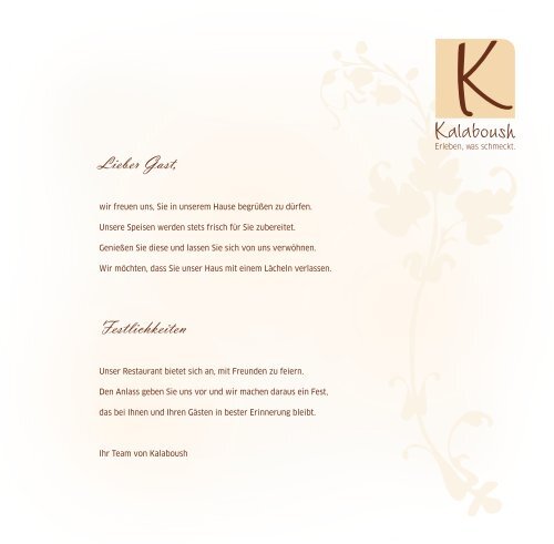 Lieber Gast, Festlichkeiten - Restaurant Kalaboush