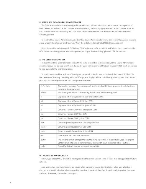 ASE ODBC Driver and OLE DB Provider Migration Technical - Sybase