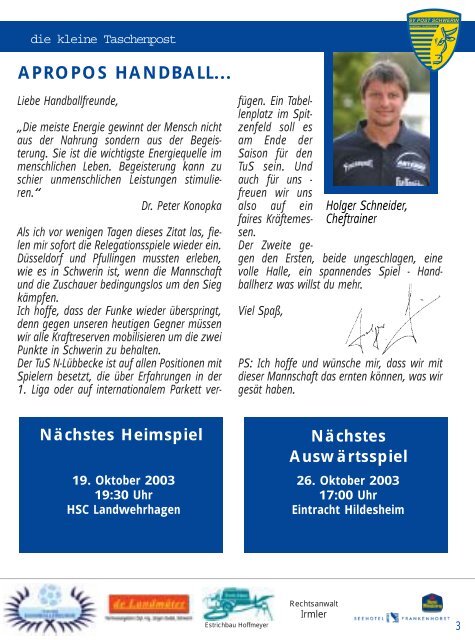 Ich brauche keine Aufwärmphase! - SV Post Schwerin - Handball ...