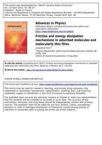 Friction and energy dissipation mechanisms in adsorbed molecules ...