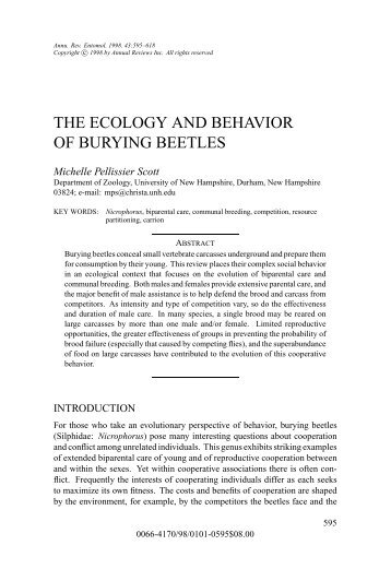 THE ECOLOGY AND BEHAVIOR OF BURYING BEETLES