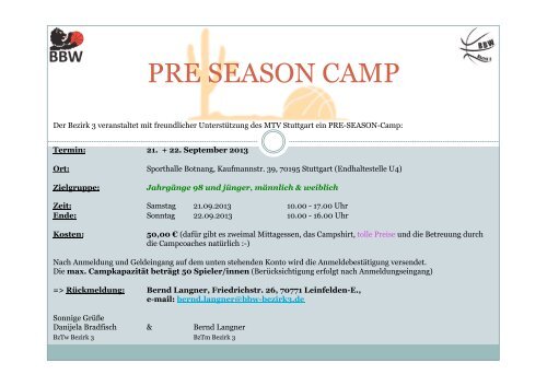 PRE SEASON CAMP - BBW-Bezirk 3