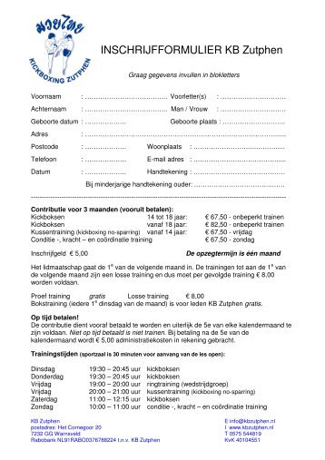 INSCHRIJFFORMULIER KB Zutphen