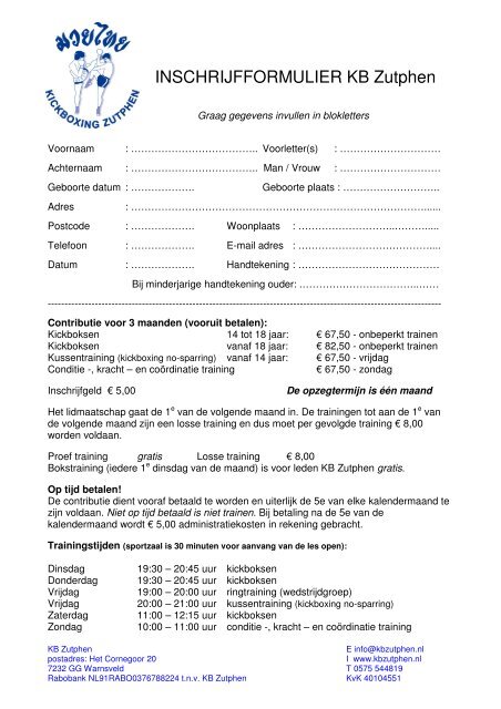 INSCHRIJFFORMULIER KB Zutphen