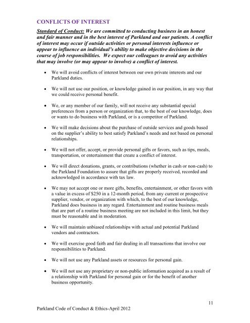 parkland health & hospital system code of conduct ... - EthicsPoint