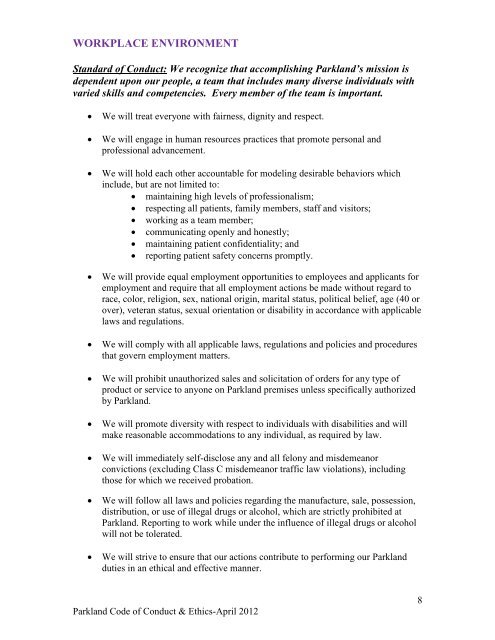 parkland health & hospital system code of conduct ... - EthicsPoint