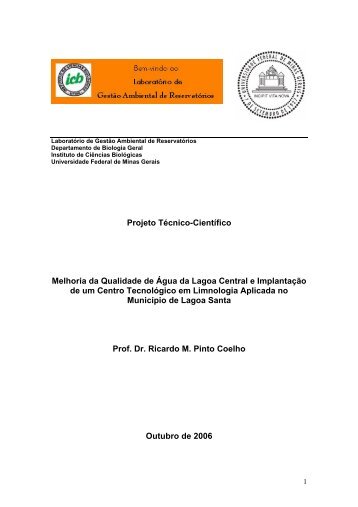 Projeto Técnico-Científico Melhoria da Qualidade de Água da ...