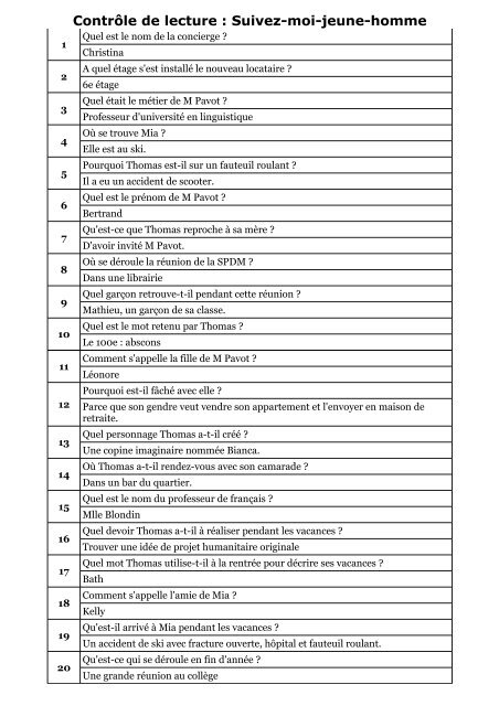 Questionnaires de lecture correction