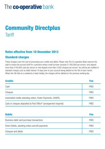 Community DirectPlus tariff - The Co-operative Bank