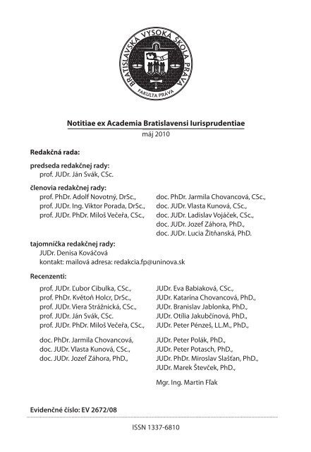 Notitiae ex Academia Bratislavensi Iurisprudentiae - PaneurÃ³pska ...