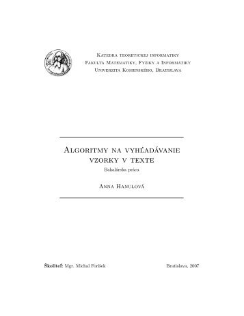 Algoritmy na vyhladavanie vzorky v texte - Katedra informatiky ...