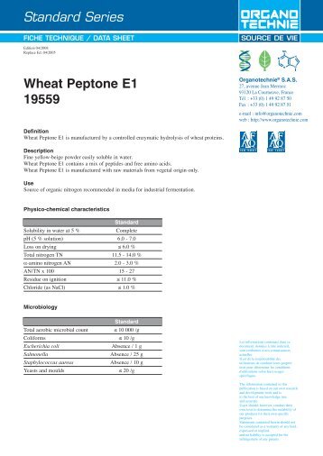 Standard Series Wheat Peptone E1 19559 - TekniScience.com