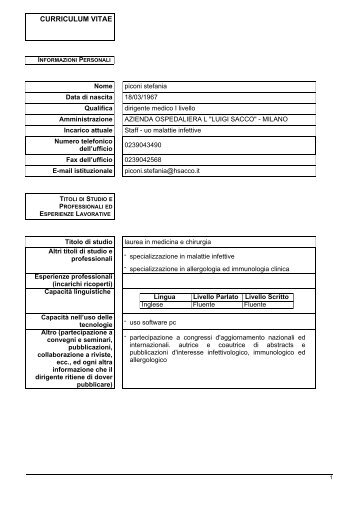 curriculum vitae - Ospedale Luigi Sacco