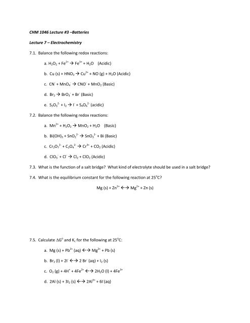 CHM 1046 Lecture 3 homework