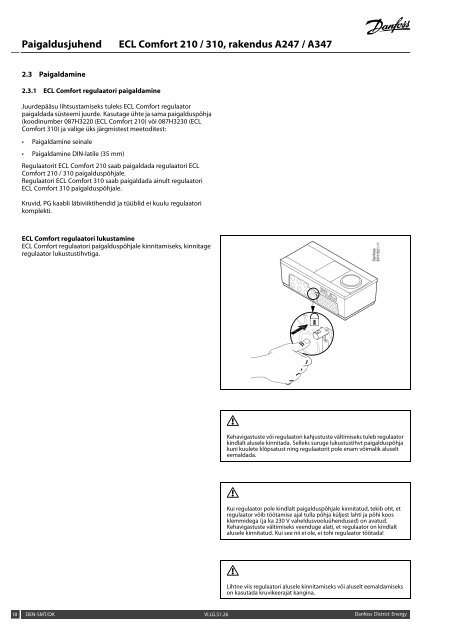 ECL Comfort 210 / 310, rakendus A247 / A347 - Danfoss