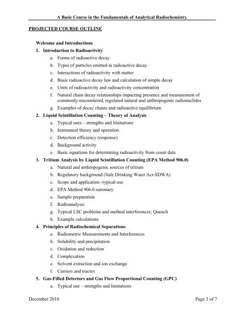 A Basic Course in the Fundamentals of Analytical Radiochemistry ...