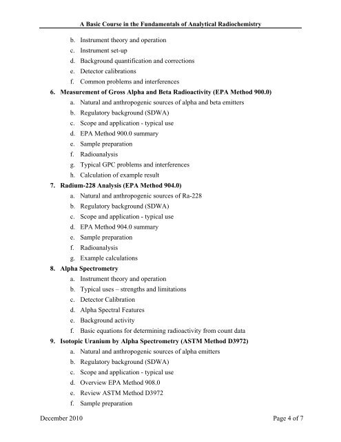 A Basic Course in the Fundamentals of Analytical Radiochemistry ...