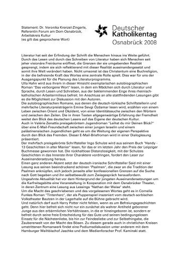 Stellungnahme Dr. Veronika Krenzel-Zingerle - Katholikentag 2008 ...