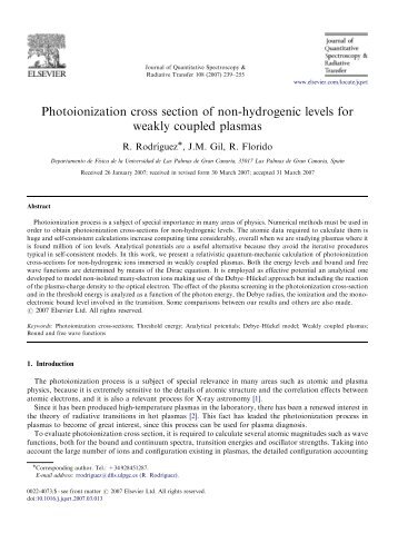 Photoionization cross section of non-hydrogenic levels for ... - Ciemat