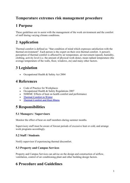 Temperature extremes risk management procedure 1 ... - Safety