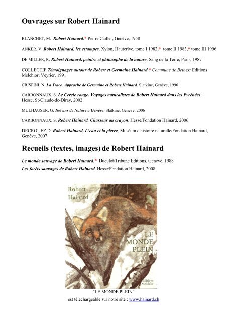 Bibliographie de Robert Hainard - Fondation Hainard