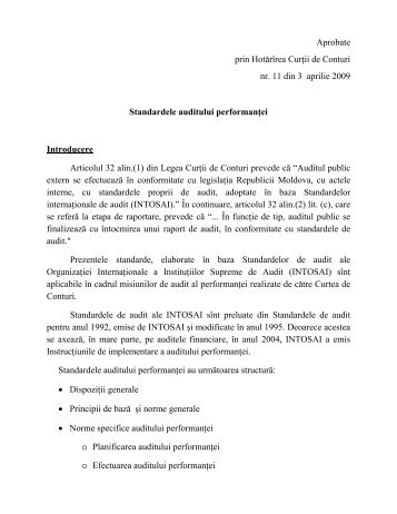 Standardele auditului performanţei - Curtea de Conturi a Republicii ...