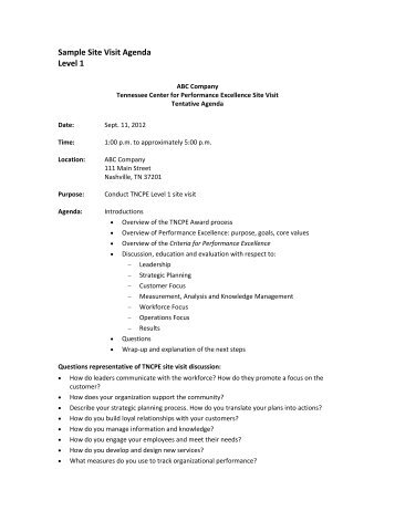 Sample Site Visit Agenda Level 1.pdf - Tennessee Center for ...