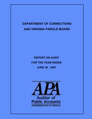 Department of Corrections - Virginia Auditor of Public Accounts