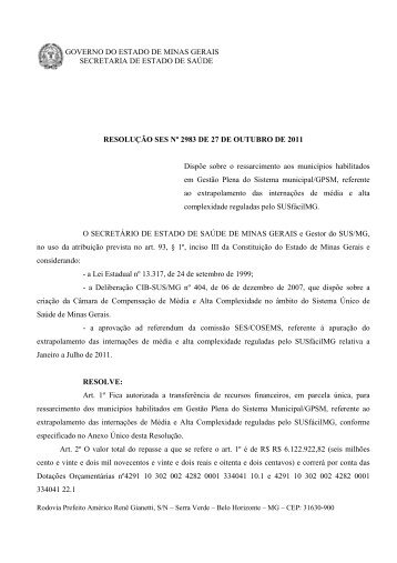 RESOLUÇÃO SES 2983 - Secretaria de Estado de Saúde de Minas ...