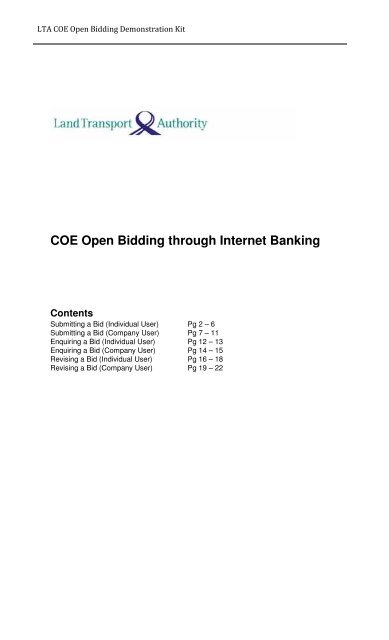 COE Open Bidding through Internet Banking Contents