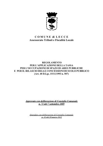 Reg. tassa occupazione spazi e aree pubbliche - Comune di Lecce