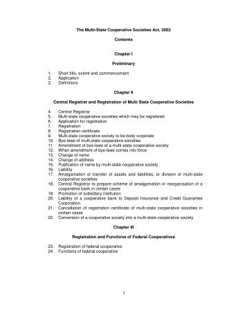 The Multi-State Cooperative Societies Act, 2002 Contents ... - NCUI